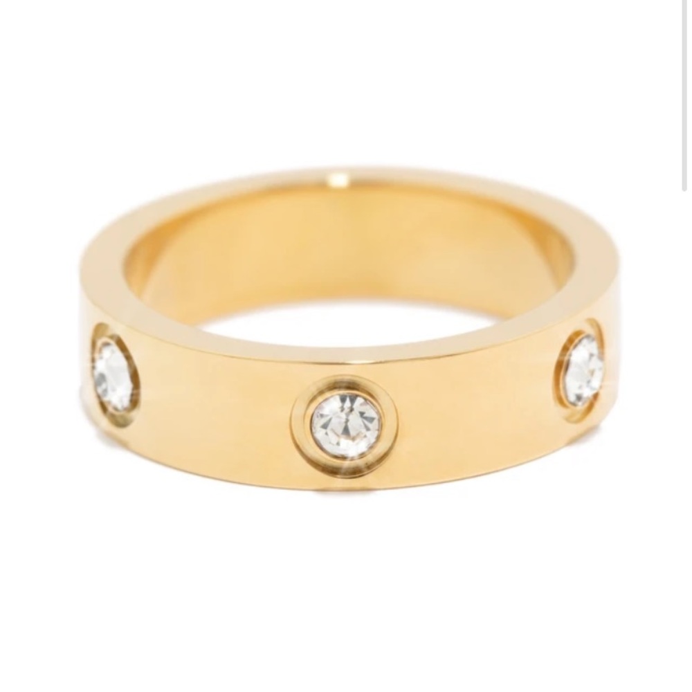 Gold Stainless Steel Embellished Stud Ring